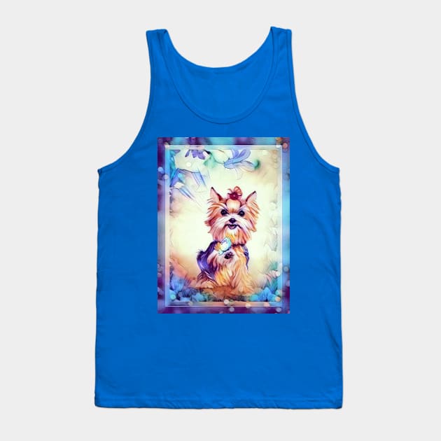 SUMMERTIME YORKIE. Yorkshire Terrier in a field of butterflies and flowers. Tank Top by chepea2